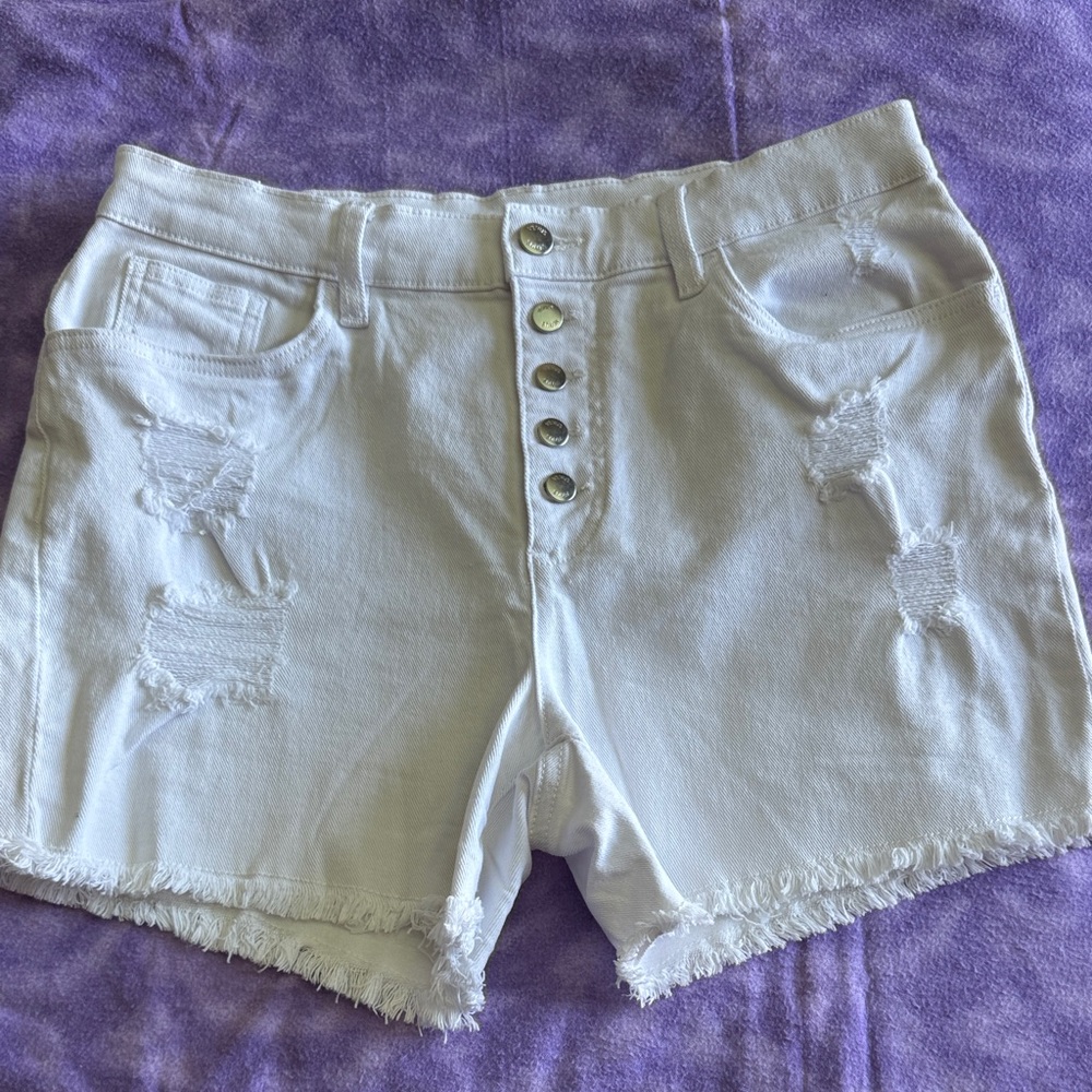 VENUS High Waist White Denim Shorts